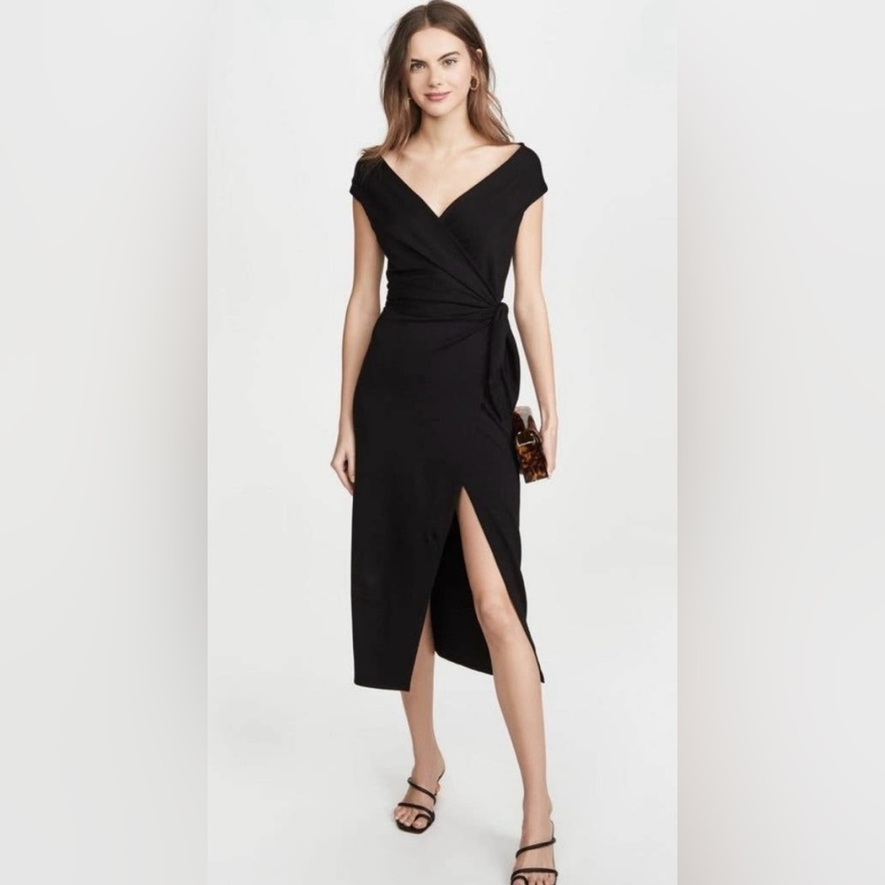 NWT Reformation Sage Black Wrap Midi Dress Large - Picture 2 of 11